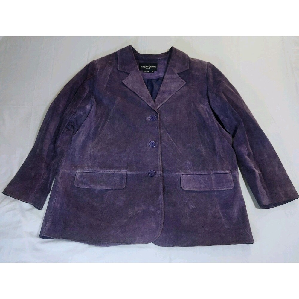 Vintage Margaret Godfrey Woman Purple 100% Leather Blazer Jacket Sz 16